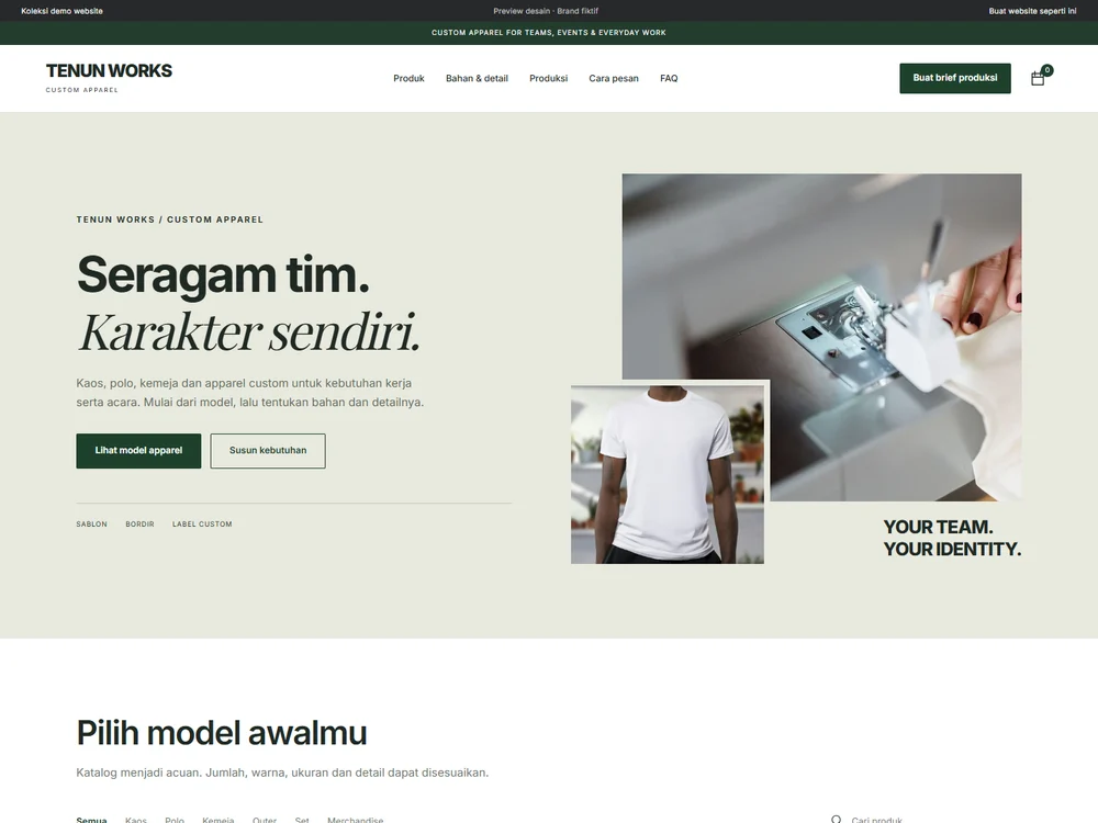 Tampilan website TENUN WORKS