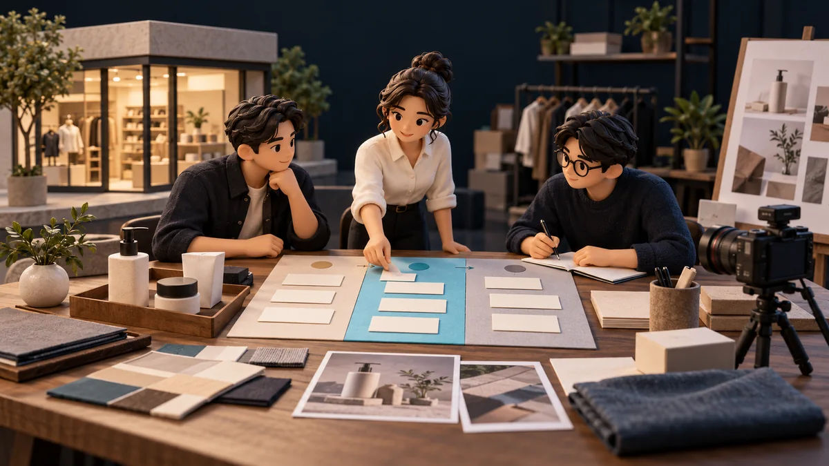 Ilustrasi tim brand dan partner marketing menyusun serta mengevaluasi campaign bersama